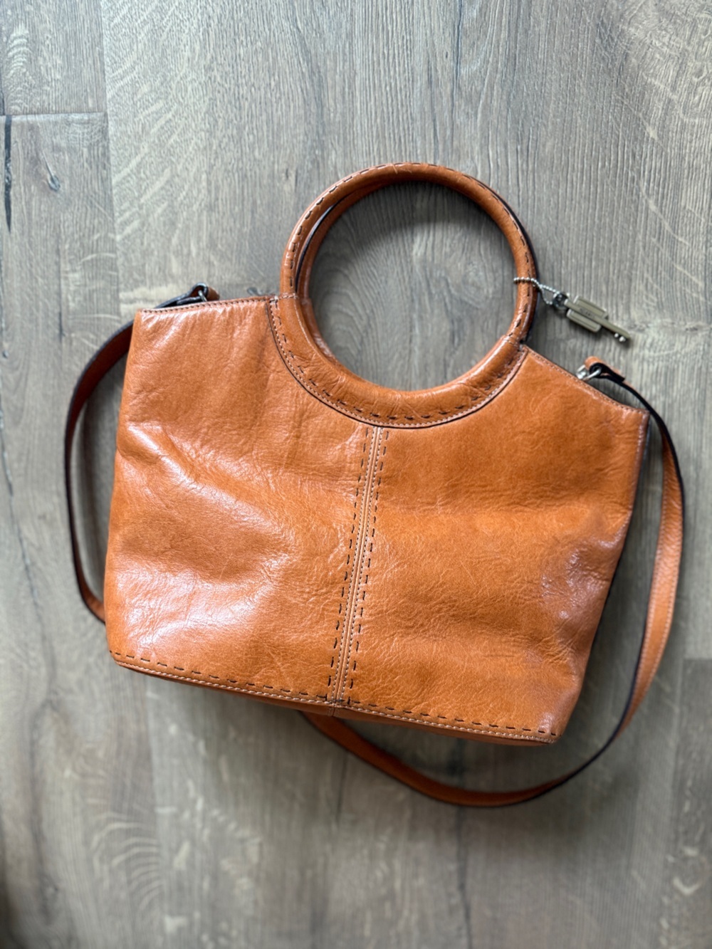 Vintage Fossil Brown Leather Circle-Handle Shoulder Bag - Picture 9 of 15